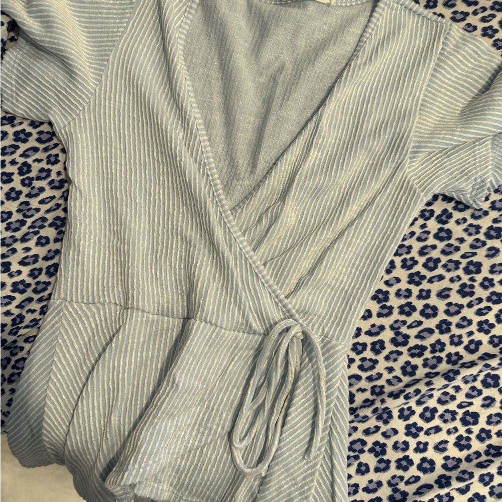Caution To The Wind Light Blue Textured Top